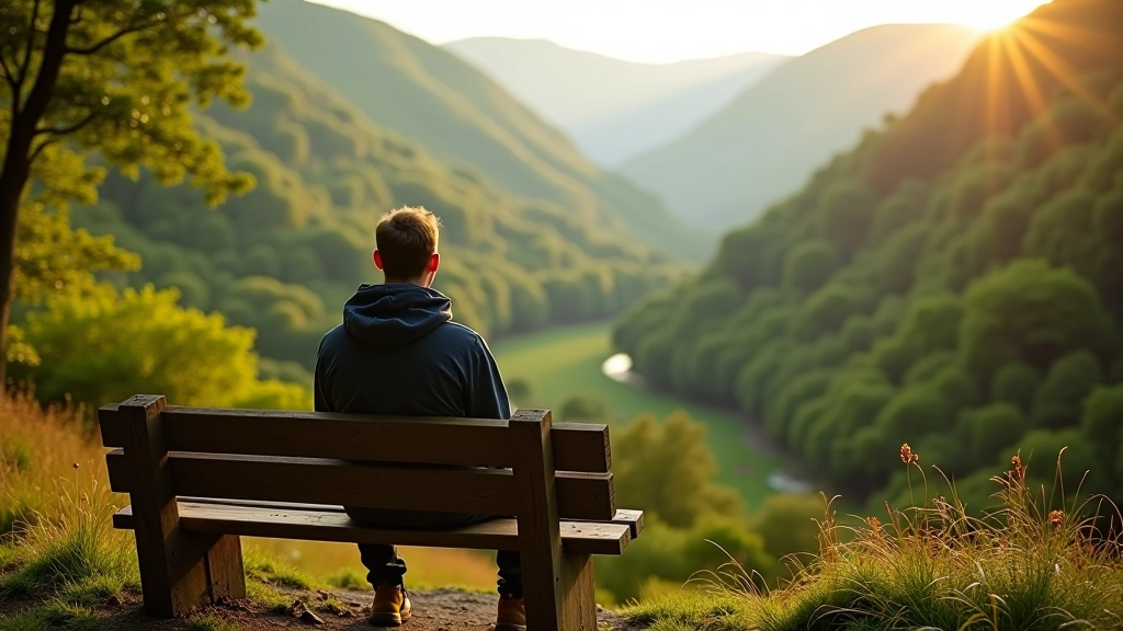 Hiker sitting on woodland stone looking at nature